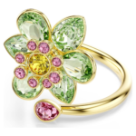 Idyllia open ring, Mixed cuts, Flower, Green, 18K gold finish