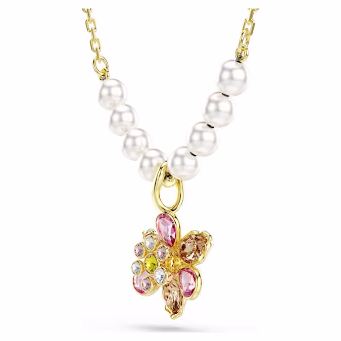 Idyllia pendant Crystal pearl, Mixed cuts, Flower, Multicoloured, 18K gold finish
