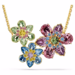 Idyllia pendant Mixed cuts, Flower, Multicoloured, 18K gold finish