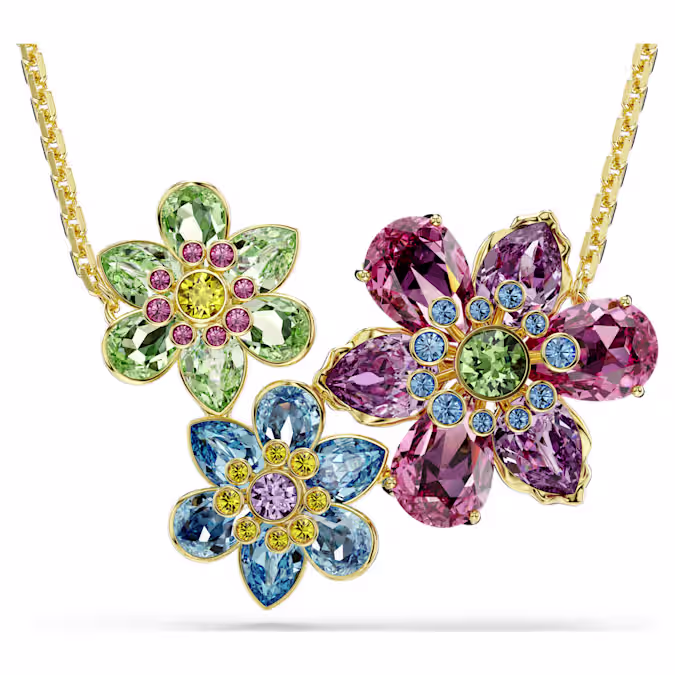 Idyllia pendant Mixed cuts, Flower, Multicoloured, 18K gold finish