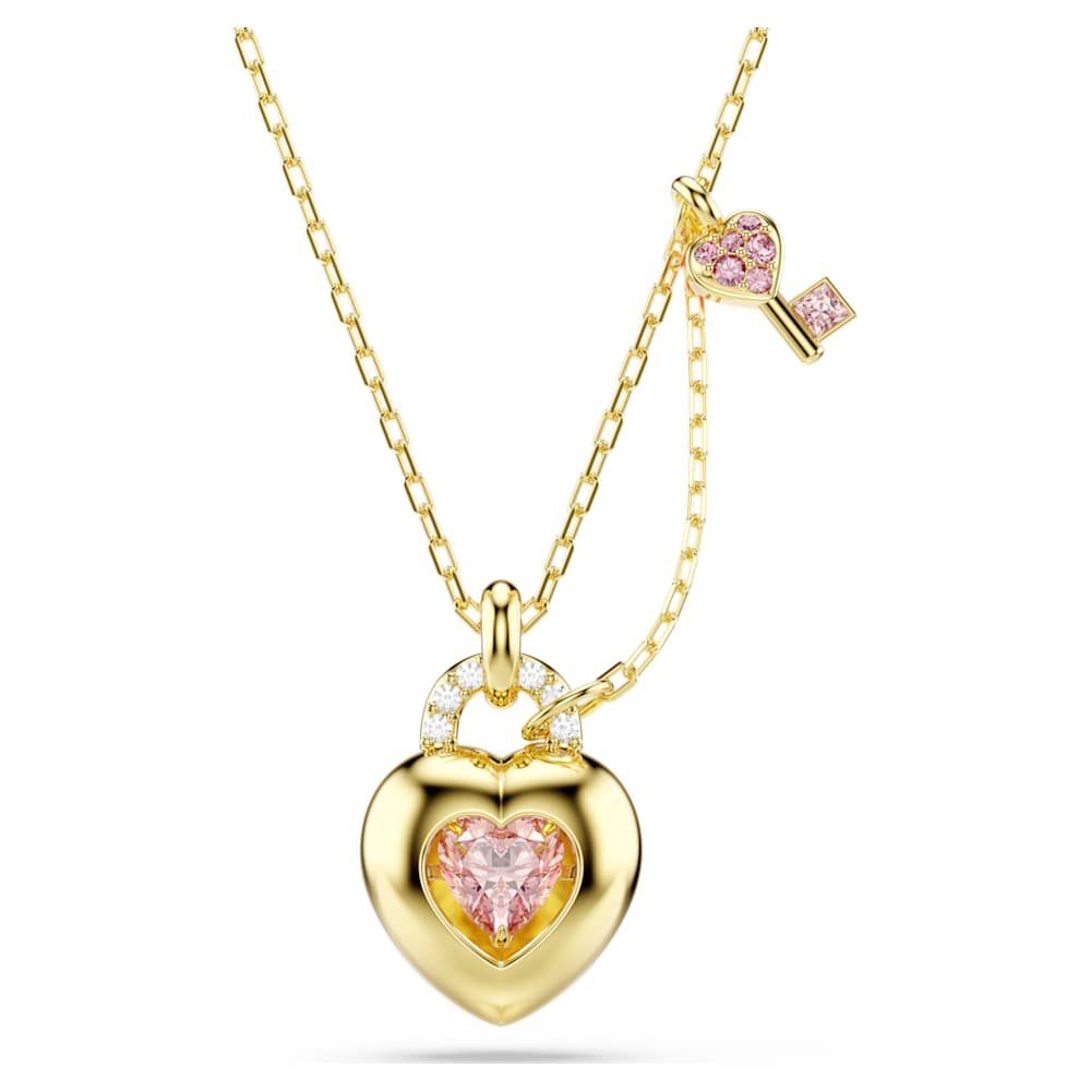 idyllia-pendant-mixed-cuts-heart-key-pink-18k-gold-finish-swarovski-5737288 Idyllia pendant, Mixed cuts, Heart, key, Pink, 18K gold finish - Image 1