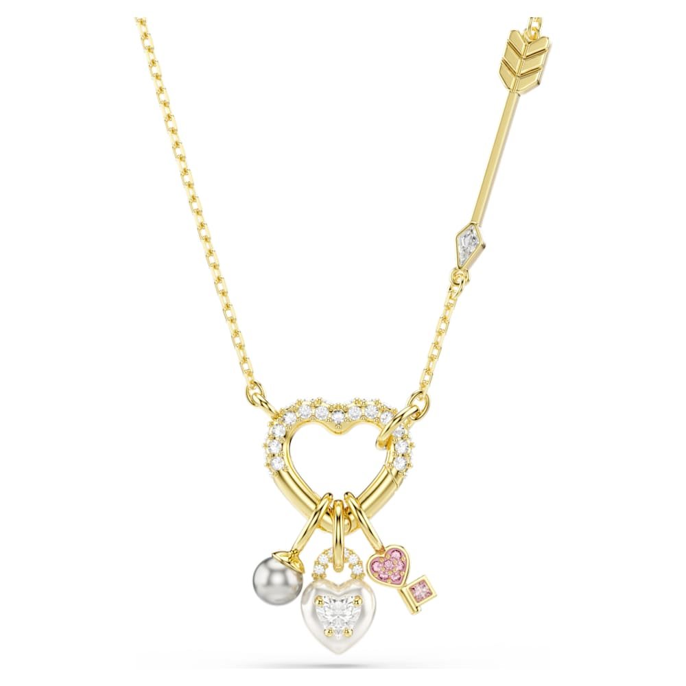 idyllia-pendant-mixed-cuts-heart-key-pink-18k-gold-finish-swarovski-5737290 Idyllia pendant, Mixed cuts, Heart, key, Pink, 18K gold finish - Image 1