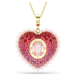 Idyllia pendant, Mixed cuts, Heart, Pink, 18K gold finish