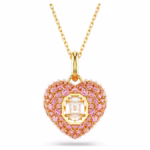 Idyllia pendant Octagon cut, Crystal pearl, Heart, Pink, 18K gold finish - Image 2