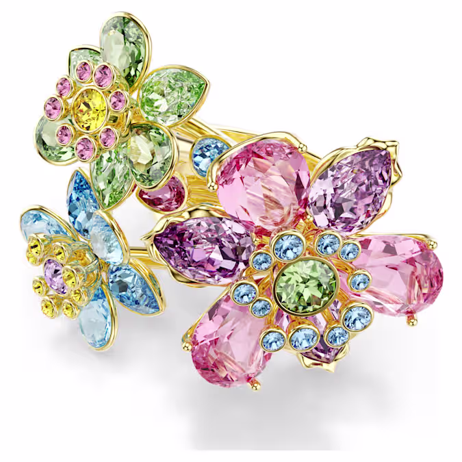 Idyllia ring Mixed cuts, Flower, Multicoloured, 18K gold finish