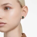 Idyllia stud earrings, Clover, Green, 18K gold finish - Image 2