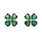 Idyllia stud earrings, Clover, Green, 18K gold finish