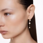 Imber drop earrings Round cut, White, 18K gold finish - Image 7