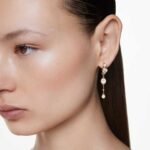 Imber drop earrings, Round cut, White, 18K gold finish - Image 2