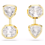 Imber earring jackets Asymmetrical design, Mixed cuts, White, 18K gold finish