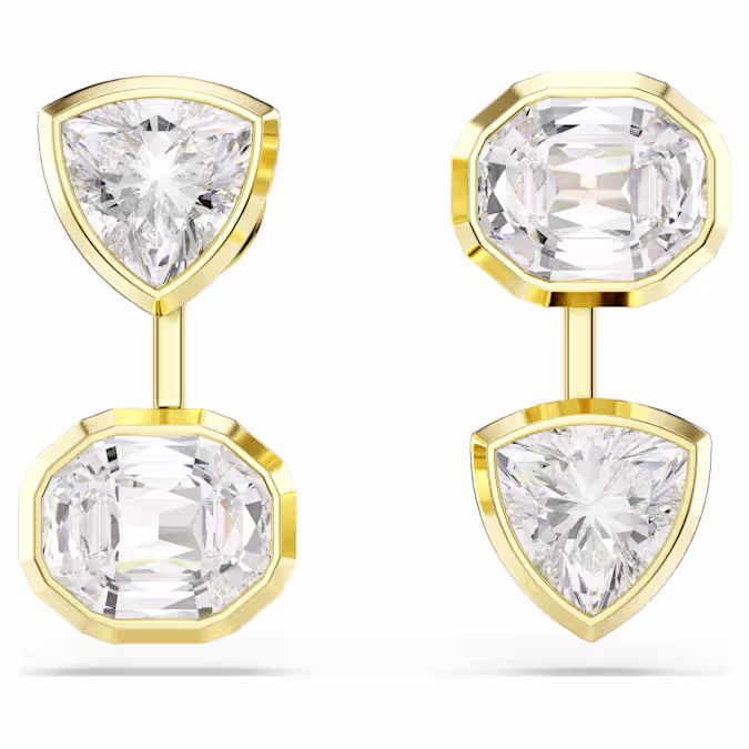 Imber earring jackets Asymmetrical design, Mixed cuts, White, 18K gold finish