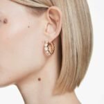 Imber hoop earrings, Round cut, White, 18K gold finish - Image 2