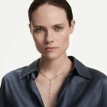 Imber Y necklace, Round cut, White, 18K rose gold finish - Image 2