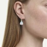 Lunar drop earrings, Oval cut, White, 18K gold finish - Image 2