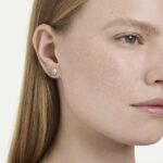 Magic stud earrings, Mixed cuts, Snowflake, White, 18K gold finish - Image 2