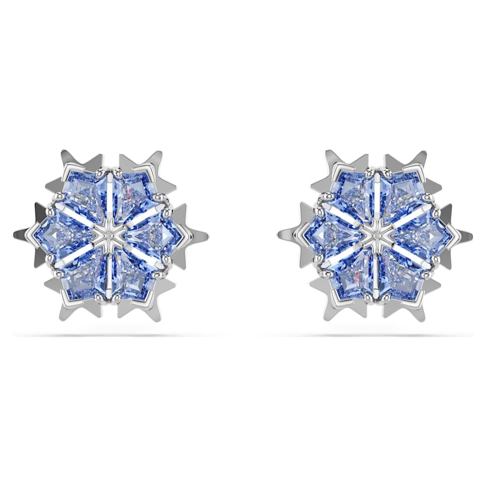 magic-stud-earrings-snowflake-blue-rhodium-plated-swarovski-5734242 Magic stud earrings, Snowflake, Blue, Rhodium plated - Image 1