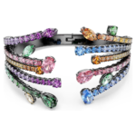 Matrix bangle, Mixed cuts, Bouquet, Multicoloured, Ruthenium plated
