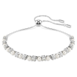 Matrix bracelet, Crystal pearl, Round cut, White, Rhodium plated