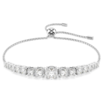 Matrix bracelet, Gradient of round cuts, White, Rhodium plated