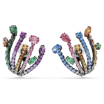 Matrix clip earrings, Mixed cuts, Bouquet, Multicoloured, Ruthenium plated