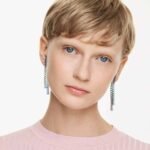 Matrix drop earrings, Gradient of round cuts, Multicoloured, Ruthenium plated - Image 2