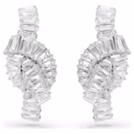 Matrix earrings Baguette cut, Knot, White, Rhodium plated