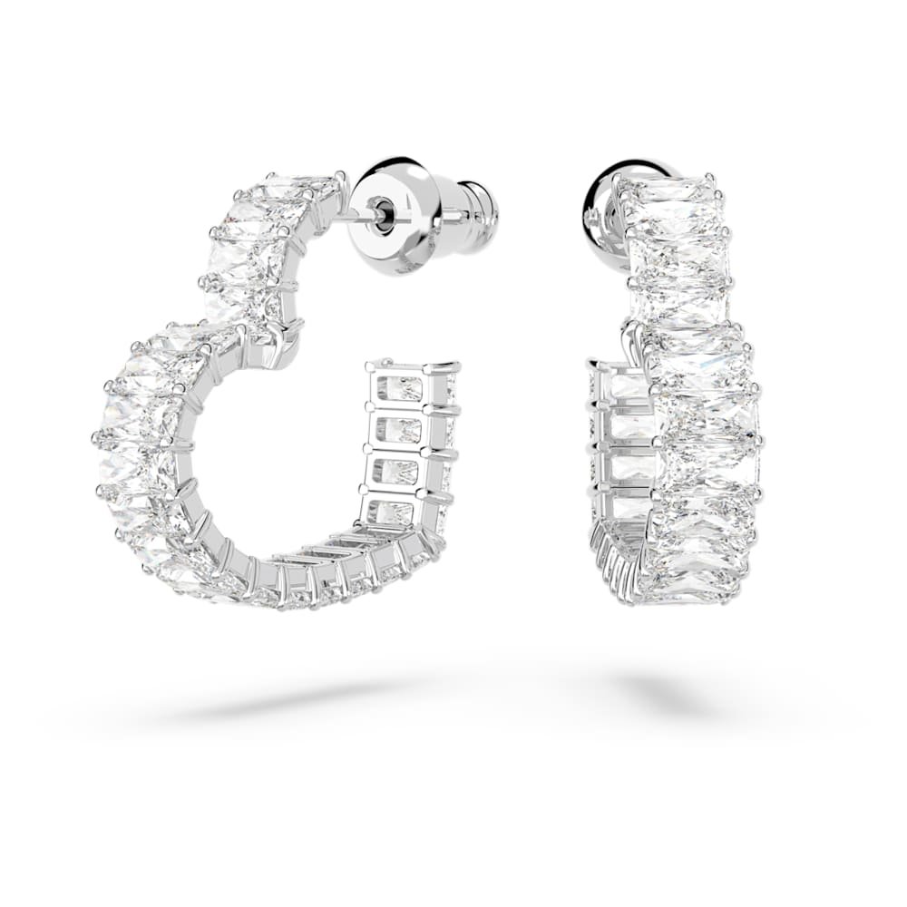 matrix-hoop-earrings-baguette-cut-heart-small-white-rhodium-plated-swarovski-5653170 Matrix hoop earrings, Baguette cut, Heart, Small, White, Rhodium plated - Image 1