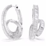 Matrix hoop earrings Baguette cut, Ribbon, White, Rhodium plated - Image 2