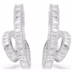 Matrix hoop earrings Baguette cut, Ribbon, White, Rhodium plated - Image 3