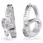 Matrix hoop earrings Baguette cut, Ribbon, White, Rhodium plated - Image 5