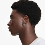 Matrix hoop earrings, Baguette cut, White, Rhodium plated - Image 2