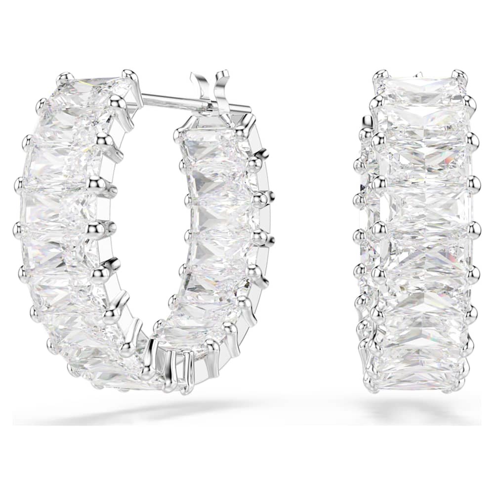 matrix-hoop-earrings-baguette-cut-white-rhodium-plated-swarovski-5733397 Matrix hoop earrings, Baguette cut, White, Rhodium plated - Image 1