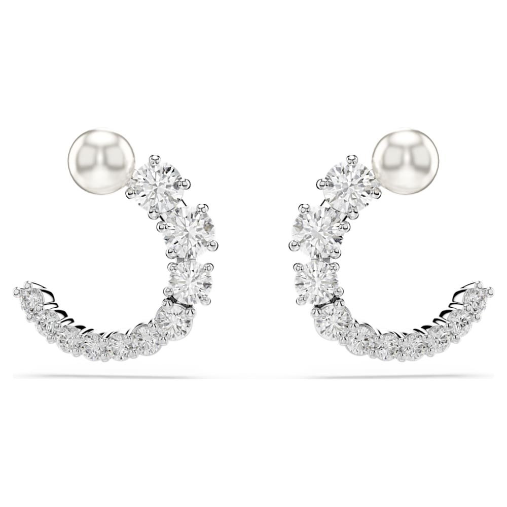 matrix-hoop-earrings-crystal-pearl-round-cut-white-rhodium-plated-swarovski-5692260 Matrix hoop earrings, Crystal pearl, Round cut, White, Rhodium plated - Image 1