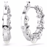 Matrix hoop earrings Crystal pearl, Round cut, White, Rhodium plated - Image 5