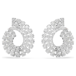 Matrix hoop earrings, Mixed round cuts, White, Rhodium plated