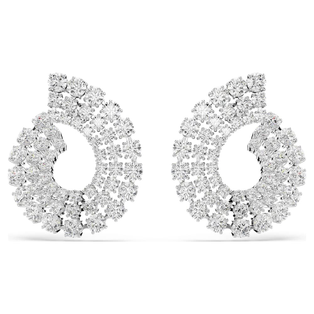 matrix-hoop-earrings-mixed-round-cuts-white-rhodium-plated-swarovski-5705834 Matrix hoop earrings, Mixed round cuts, White, Rhodium plated - Image 1