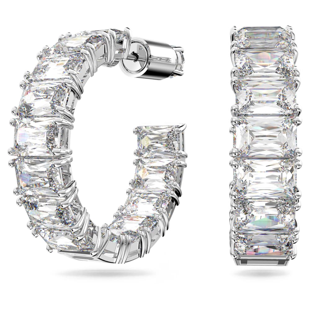 matrix-hoop-earrings-octagon-cut-white-rhodium-plated-swarovski-5612673 Matrix hoop earrings, Octagon cut, White, Rhodium plated - Image 1