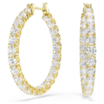 Matrix hoop earrings, Round cut, White, 18K gold finish