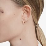 Matrix hoop earrings, Round cut, White, 18K rose gold finish - Image 2