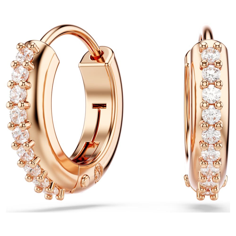 matrix-hoop-earrings-round-cut-white-18k-rose-gold-finish-swarovski-5690669 Matrix hoop earrings, Round cut, White, 18K rose gold finish - Image 1