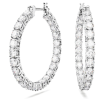 Matrix hoop earrings, Round cut, White, Rhodium plated