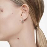 Matrix hoop earrings, Round cut, White, Rhodium plated - Image 2