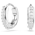 Matrix hoop earrings, Round cut, White, Rhodium plated