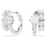 Matrix hoop earrings, Round cut, White, Rhodium plated