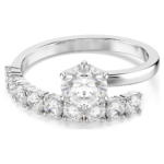 Matrix open ring, Round cut, White, Rhodium plated