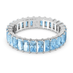 Matrix ring, Baguette cut, Blue, Rhodium plated
