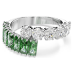 Matrix ring, Mixed cuts, Green, Rhodium plated