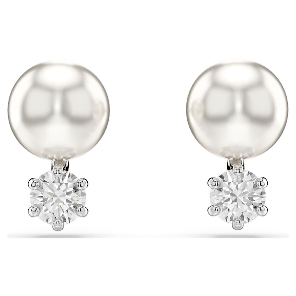 matrix-stud-earrings-crystal-pearl-round-cut-white-rhodium-plated-swarovski-5694225 Matrix stud earrings, Crystal pearl, Round cut, White, Rhodium plated - Image 1