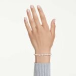Matrix Tennis bracelet, Crystal pearl, Round cut, White, 18K gold finish - Image 2