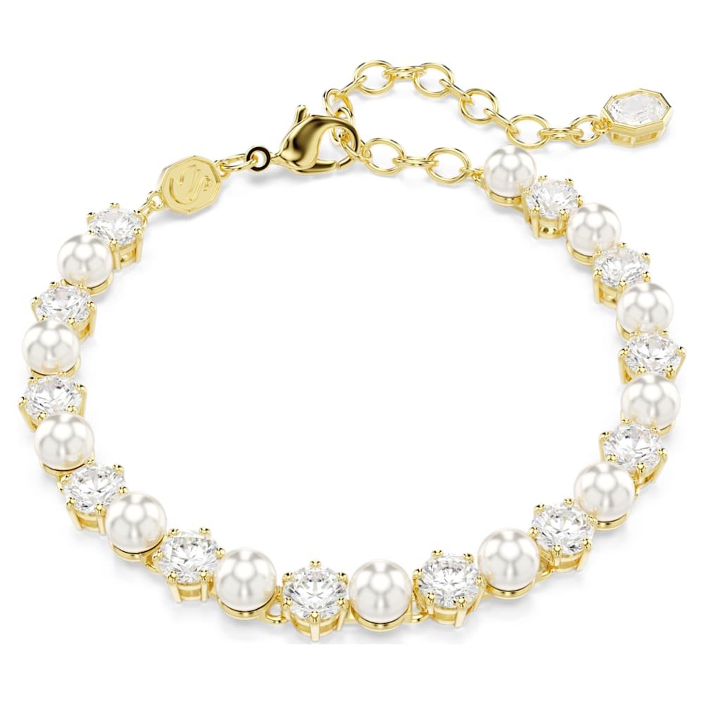 matrix-tennis-bracelet-crystal-pearl-round-cut-white-18k-gold-finish-swarovski-5742026 Matrix Tennis bracelet, Crystal pearl, Round cut, White, 18K gold finish - Image 1